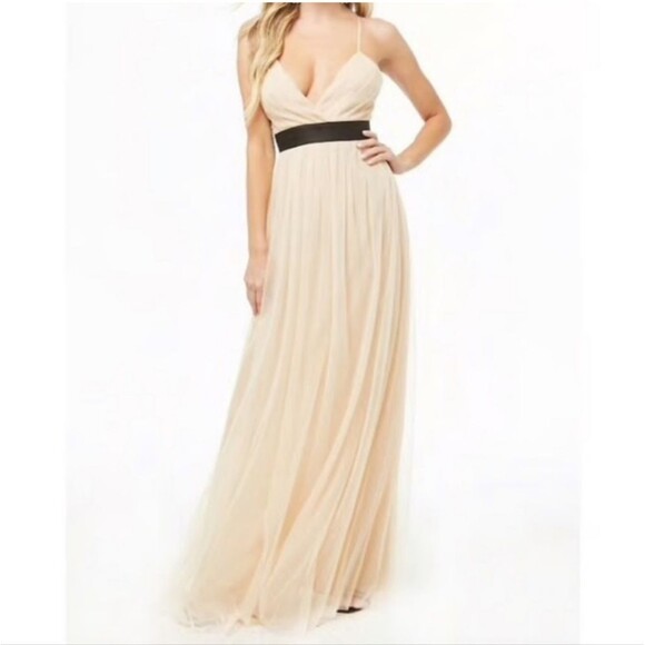 Forever 21 Nude Black Tulle Mesh Fairy Romance Prom Maxi Dress Size Medium Nwt - Picture 1 of 8
